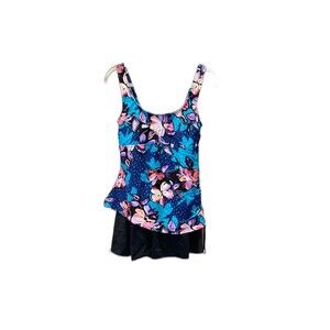 Floral One Piece Woman’s Swimsuit Size 10 Turquoise Pink Blue Black Modest